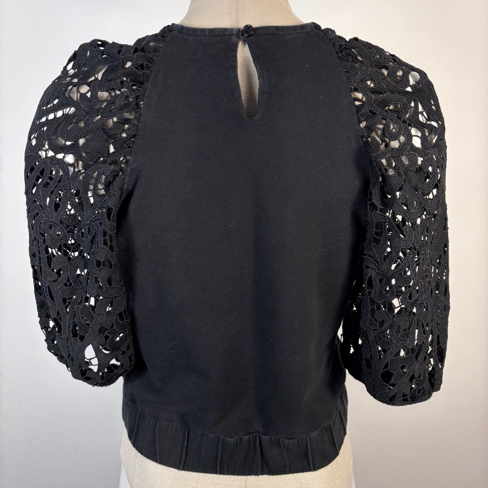 Dolan Anthropologie Black Crochet Eyelet Puff Sleeve Blouse XS - Picture 3 of 8